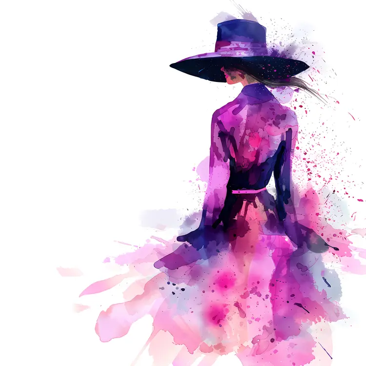 Graceful Woman in Purple Dress and Hat