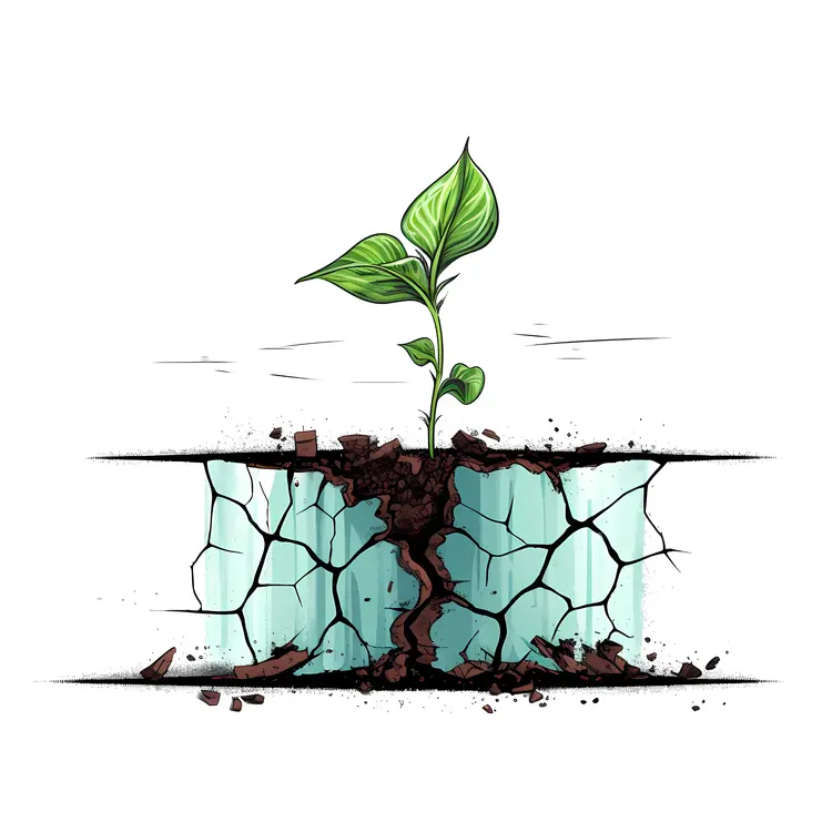 Illustration of Green Plant Sprouting from Cracked Ground
