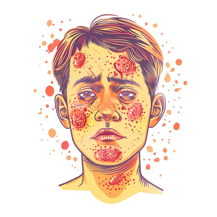 Illustration of a Face with Severe Acne