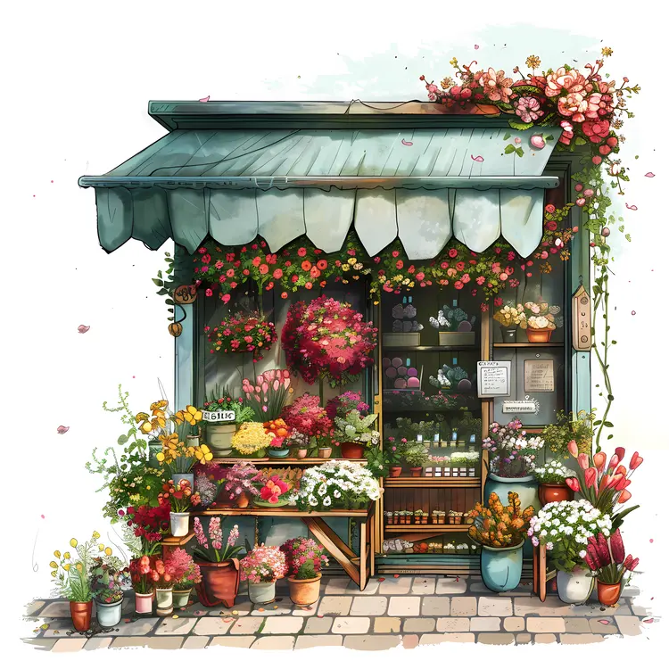 Cozy Flower Shop with Green Awning