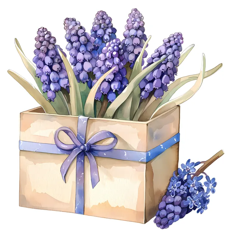 Purple Hyacinths in a Gift Box