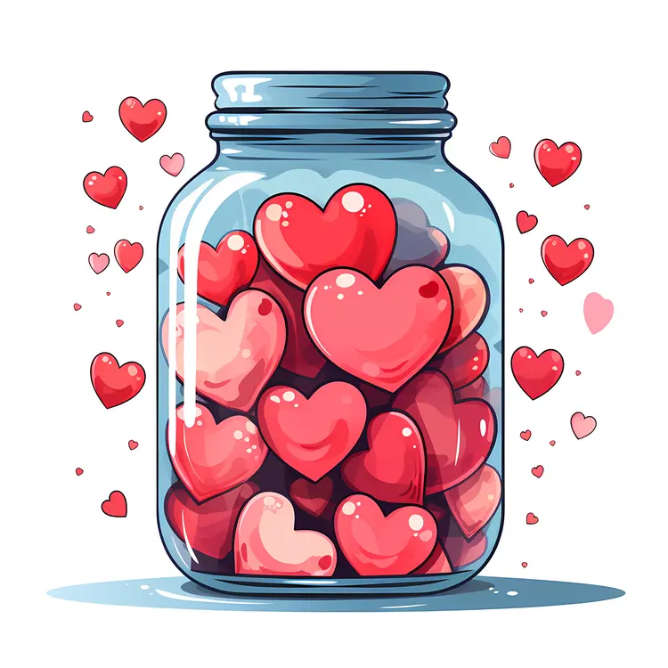 Jar Filled with Red Hearts