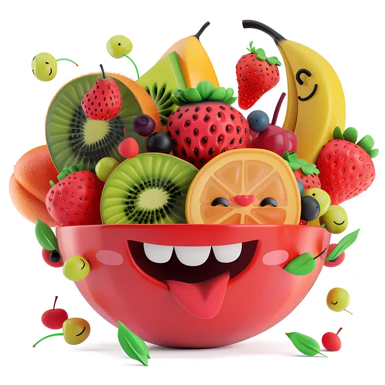 Happy Fruit Bowl with Various Fruits