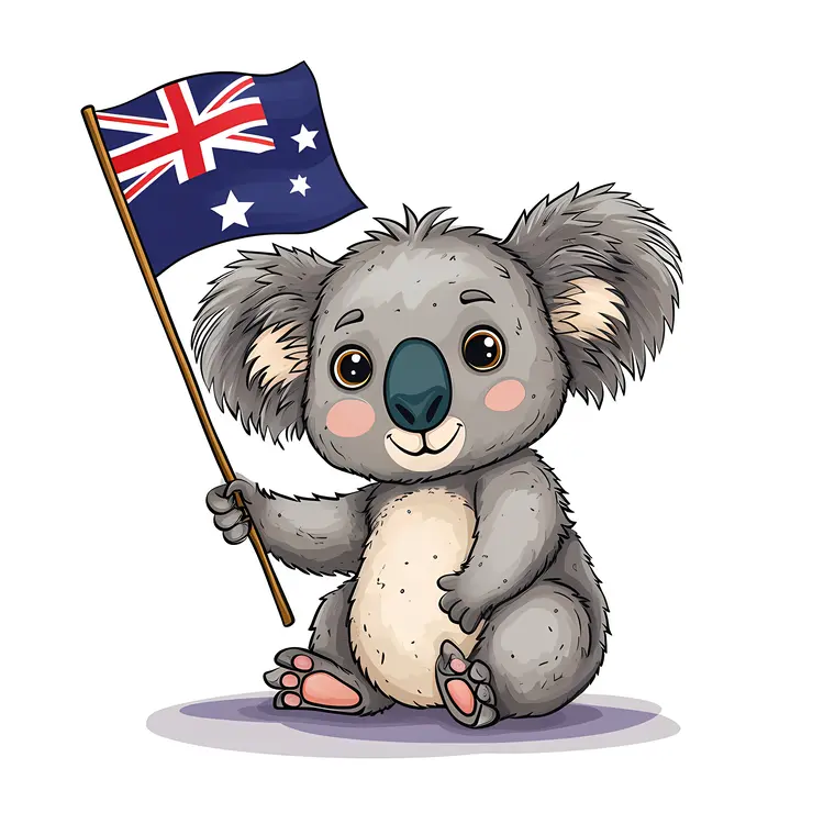 Cute Koala Holding Australian Flag