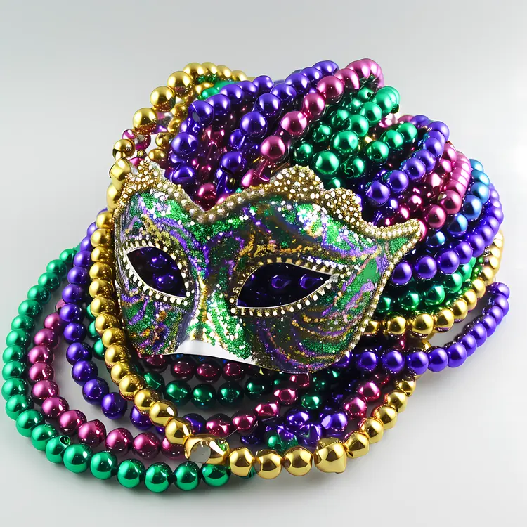 Colorful Mask and Beads for Mardi Gras Celebration