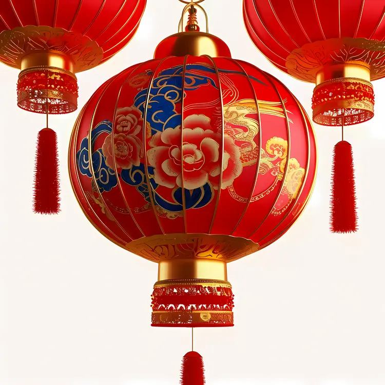 Red Lantern with Peony and Gold Accents