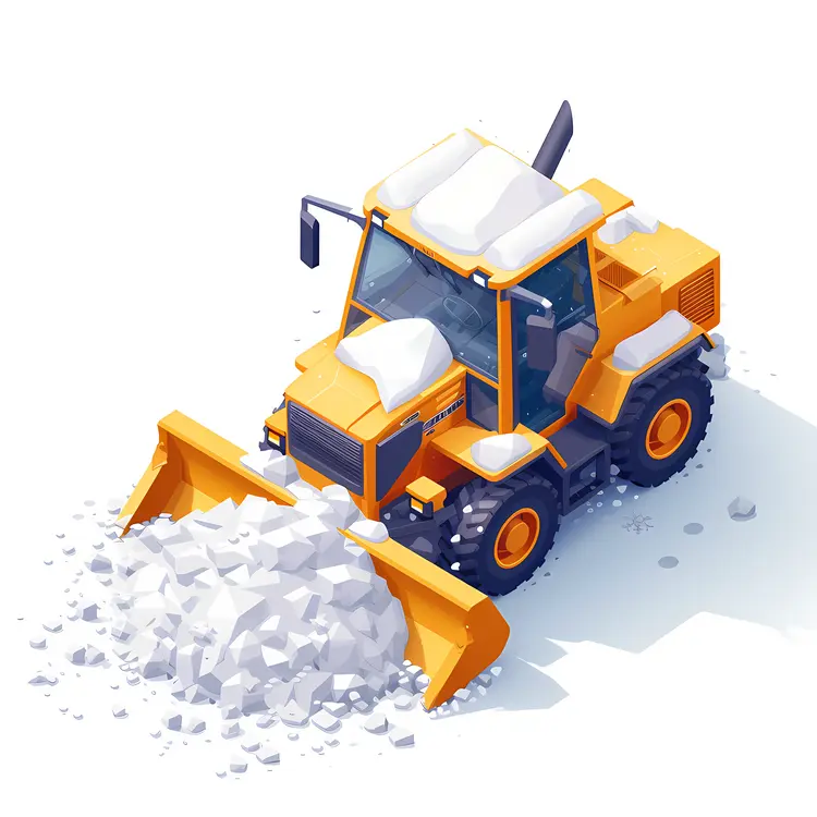 Yellow Snow Plow Pushing Snow