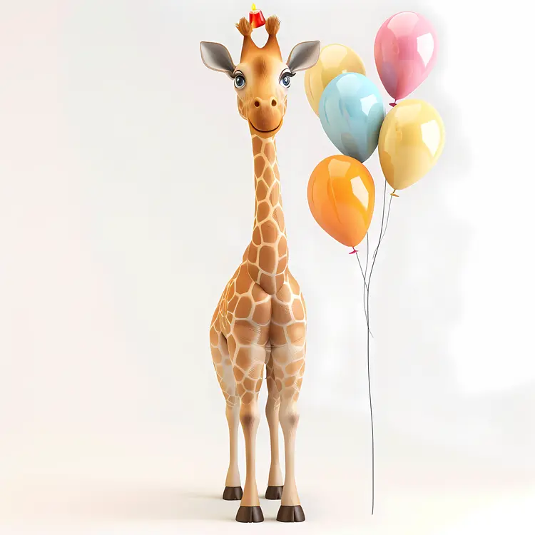 Giraffe with Colorful Balloons