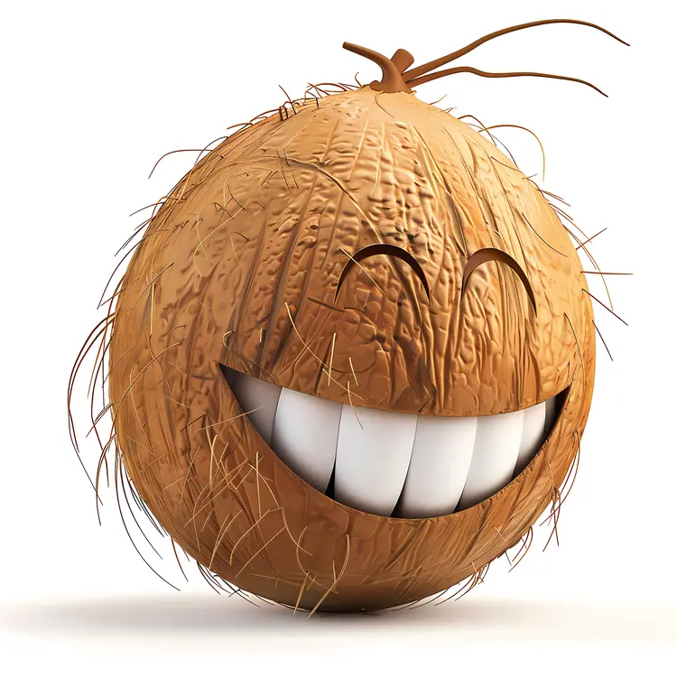 Smiling Coconut Cartoon with Big Teeth