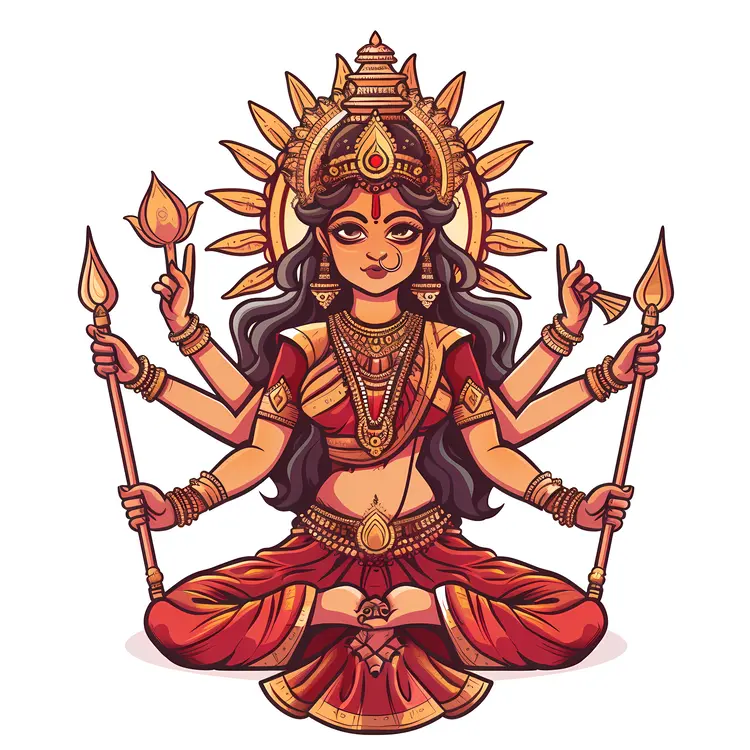 Detailed Multi-Armed Goddess Illustration