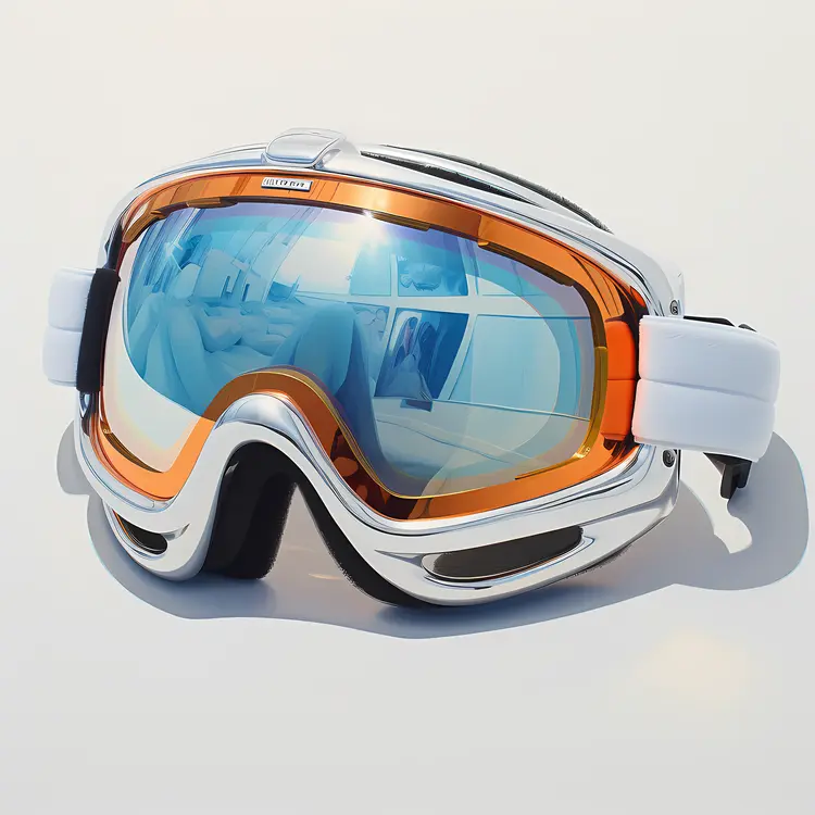 Ski Goggles with White Strap and Blue Tint