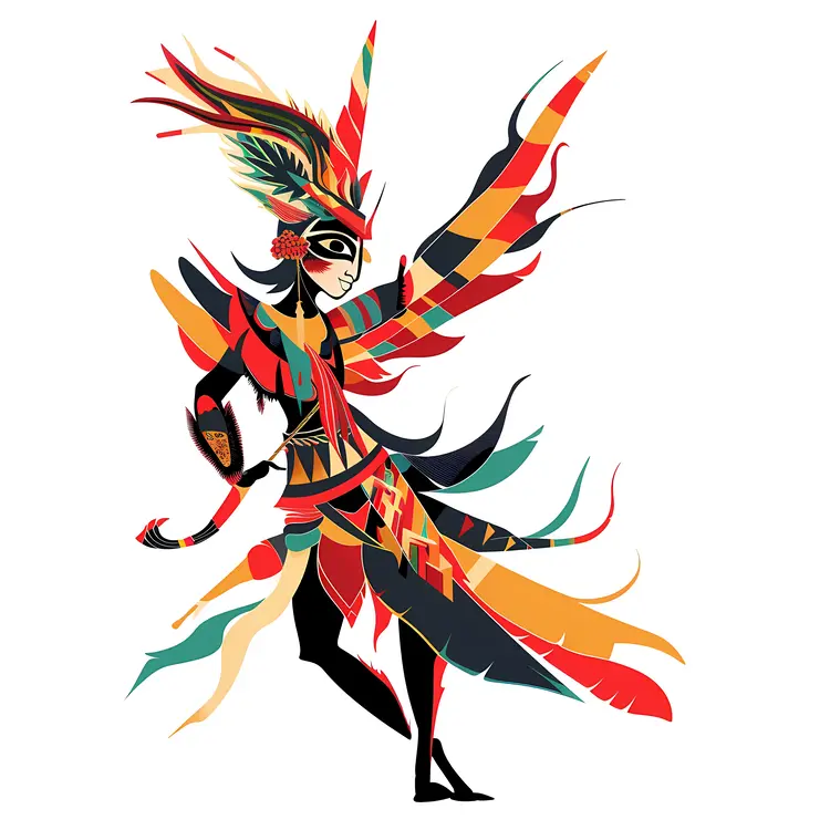 Colorful Tribal Figure with Staff and Feathers