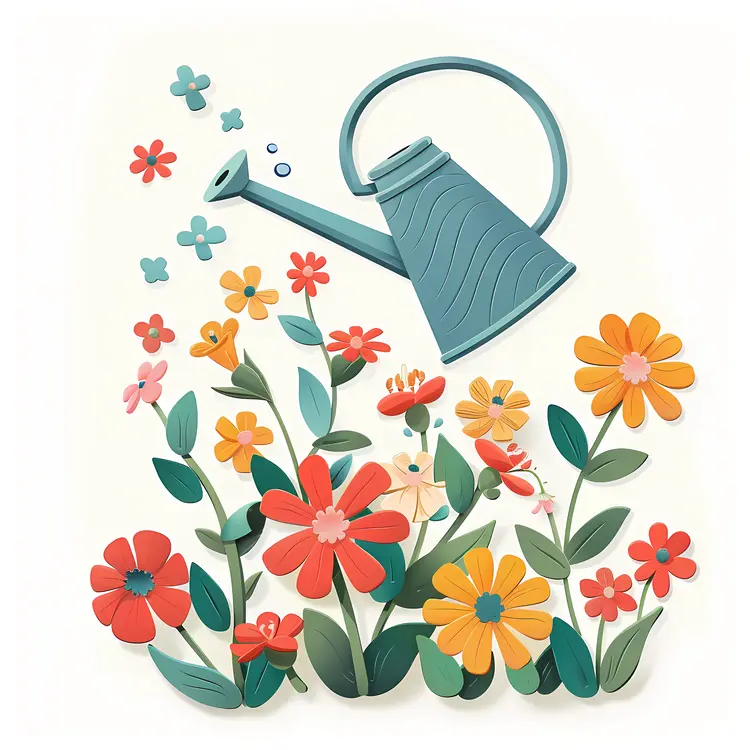 Watering Can with Colorful Flowers