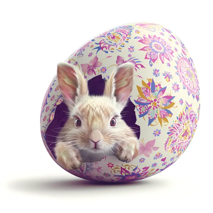 Bunny Inside Decorated Easter Egg