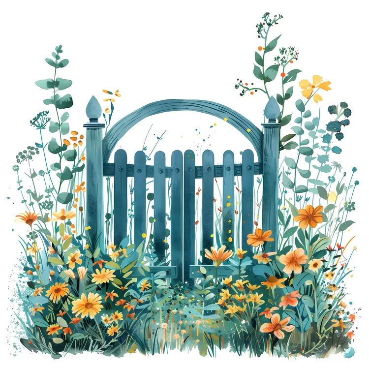 Wooden Gate with Yellow Flowers