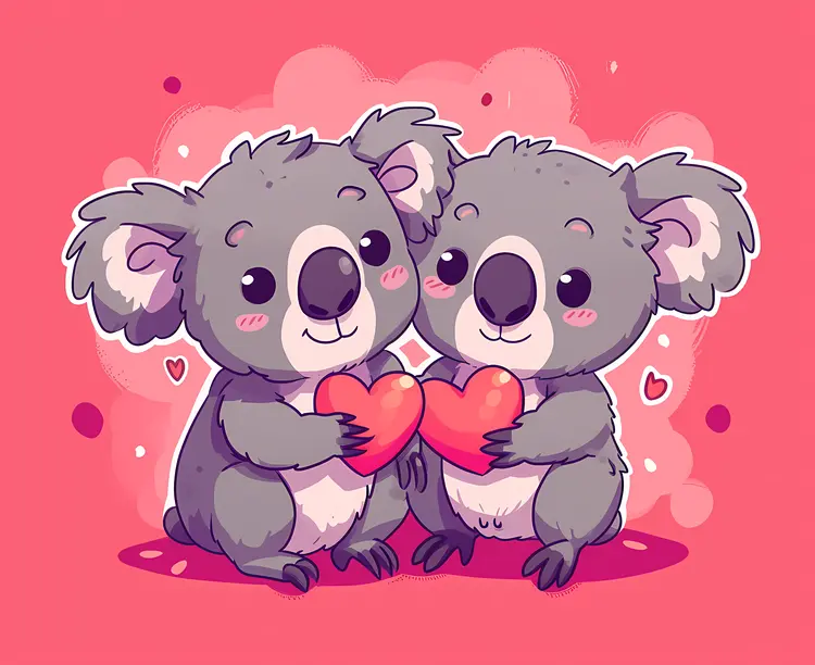 Koalas Holding Hearts for Valentine's Day