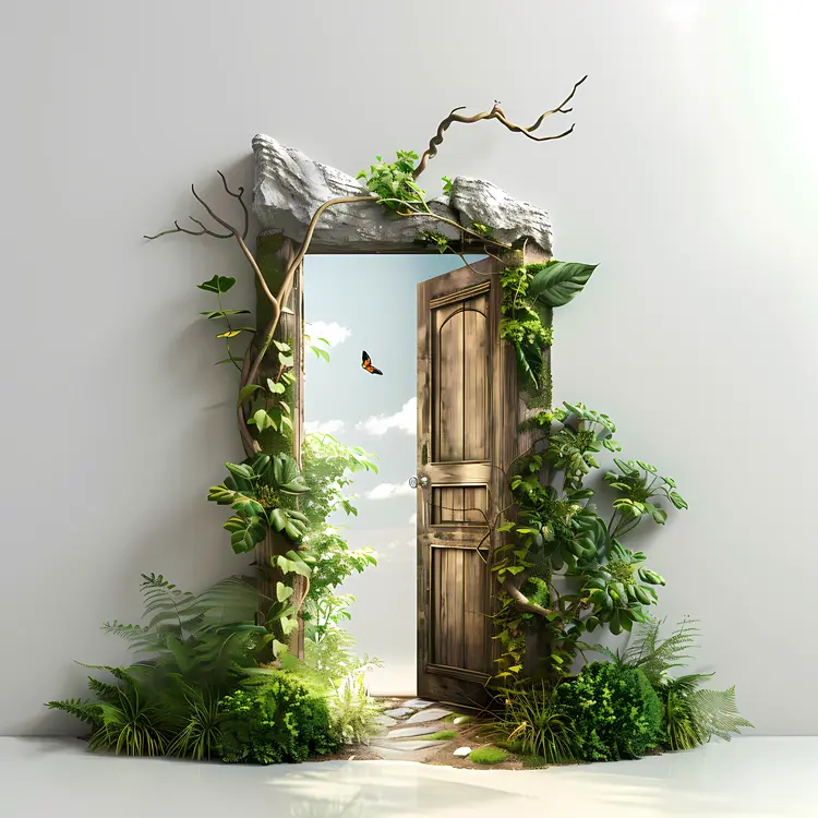 Open Door with Plants and Path