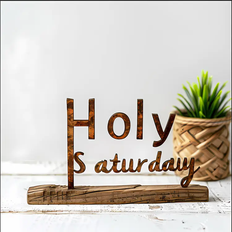 Wooden Holy Saturday Sign with Plant