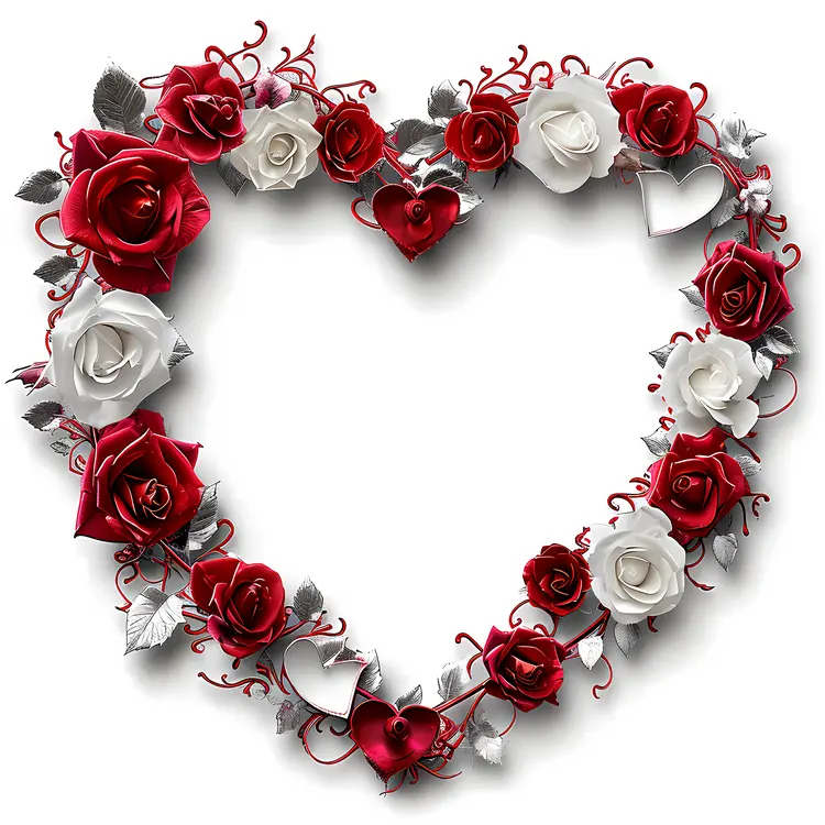 Red and White Roses Heart-Shaped Decorative Frame