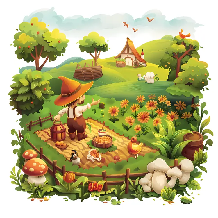 Farmer in a Colorful Garden