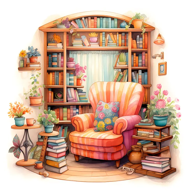 Cozy Reading Nook with Armchair and Bookshelf