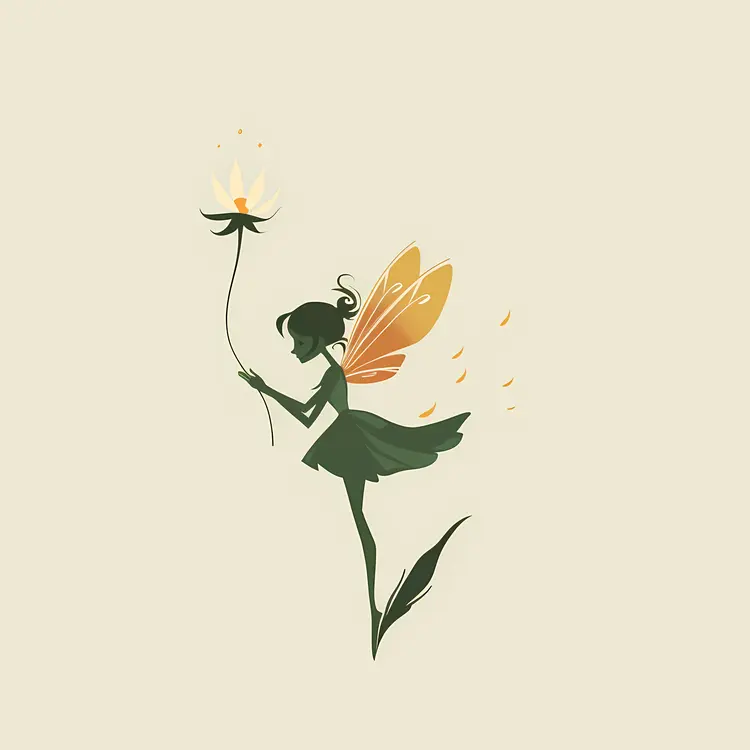 Fairy Silhouette with Flower Illustration