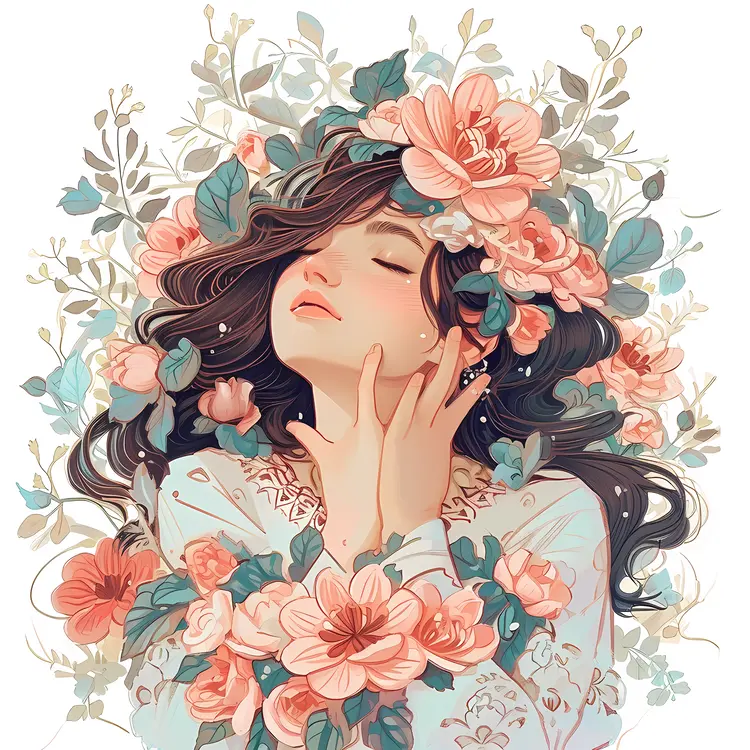 Woman with Floral Headpiece and Closed Eyes
