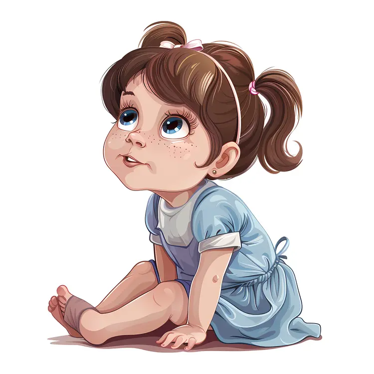 Baby Girl Sitting in Blue Dress