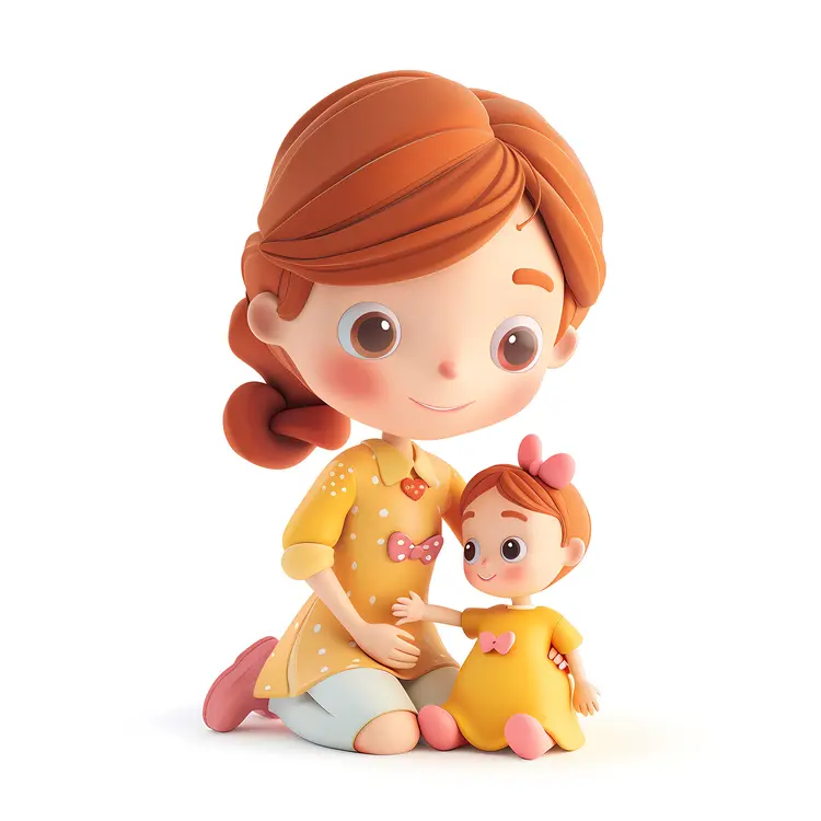 Cute Cartoon Mother and Child in Yellow