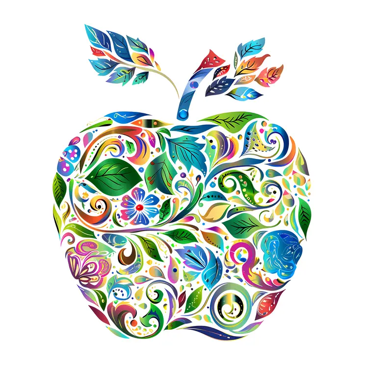 Colorful Floral Apple Illustration