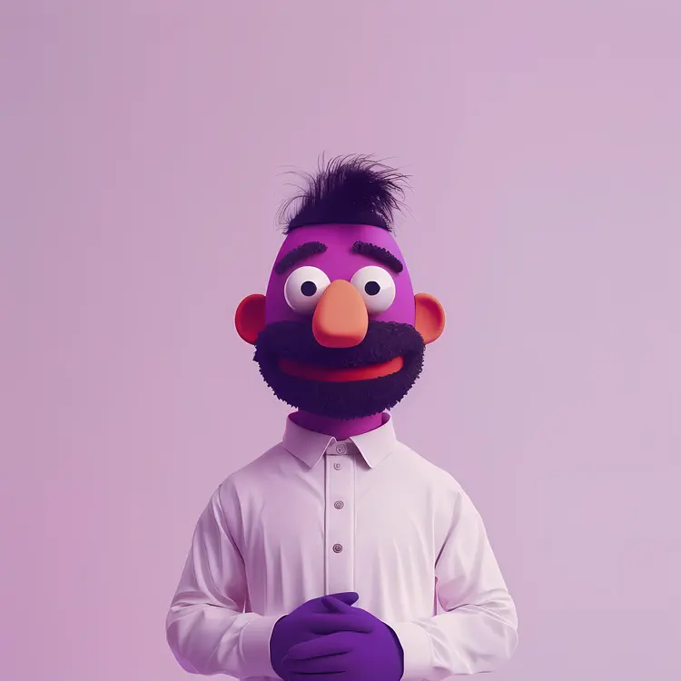 Purple Cartoon Character with Beard
