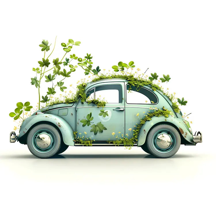 Vintage Car with Clovers