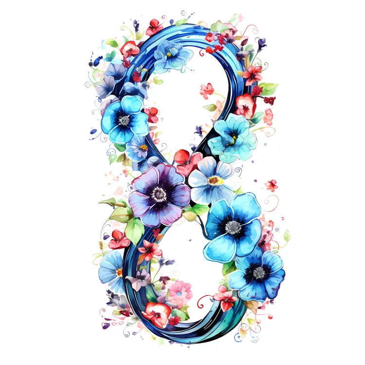 Floral Number 8 with Blue Flowers