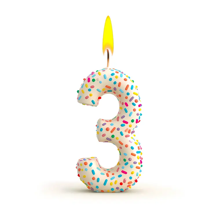 Sprinkled Number 3 Candle for Birthday Celebration