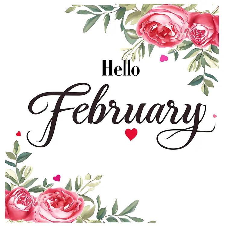 Stylish Hello February Text with Roses