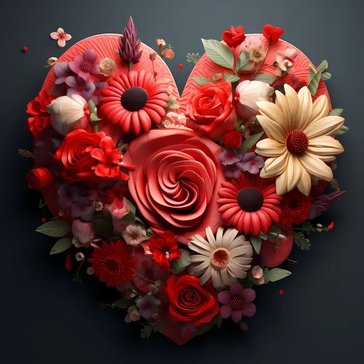 Heart with Red and White Flowers for Valentine's Day