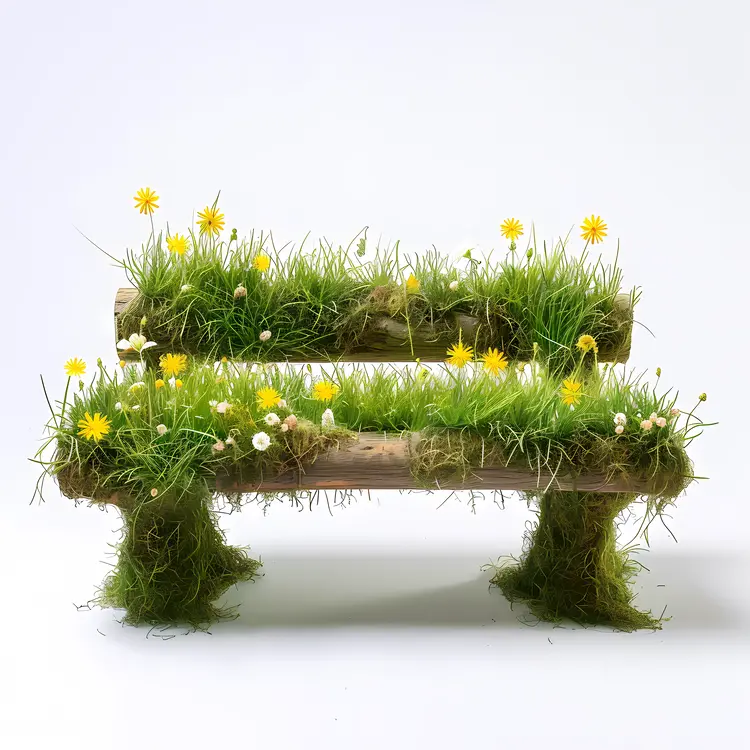 Grass Bench with Yellow Flowers