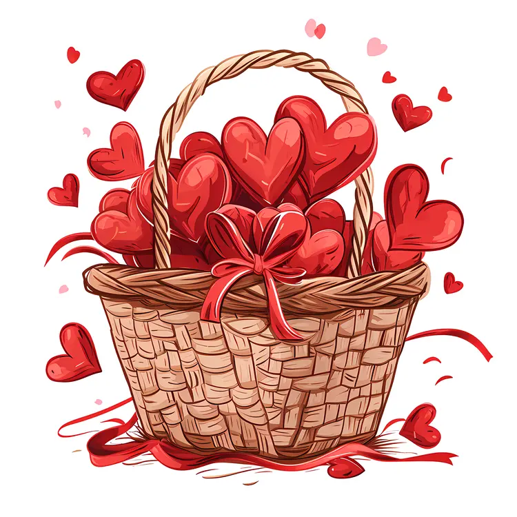 Heart Basket with Ribbons for Valentine's Day