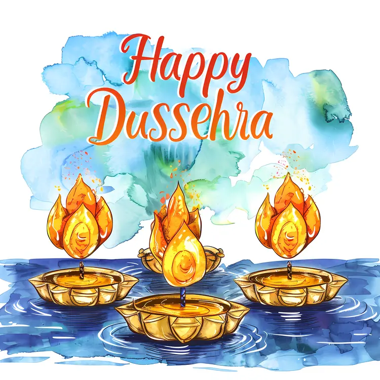 Happy Dussehra with Golden Diyas
