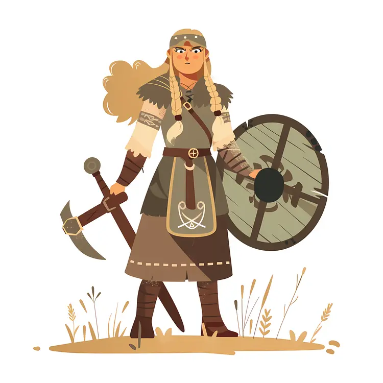 Female Viking Warrior with Axe and Shield