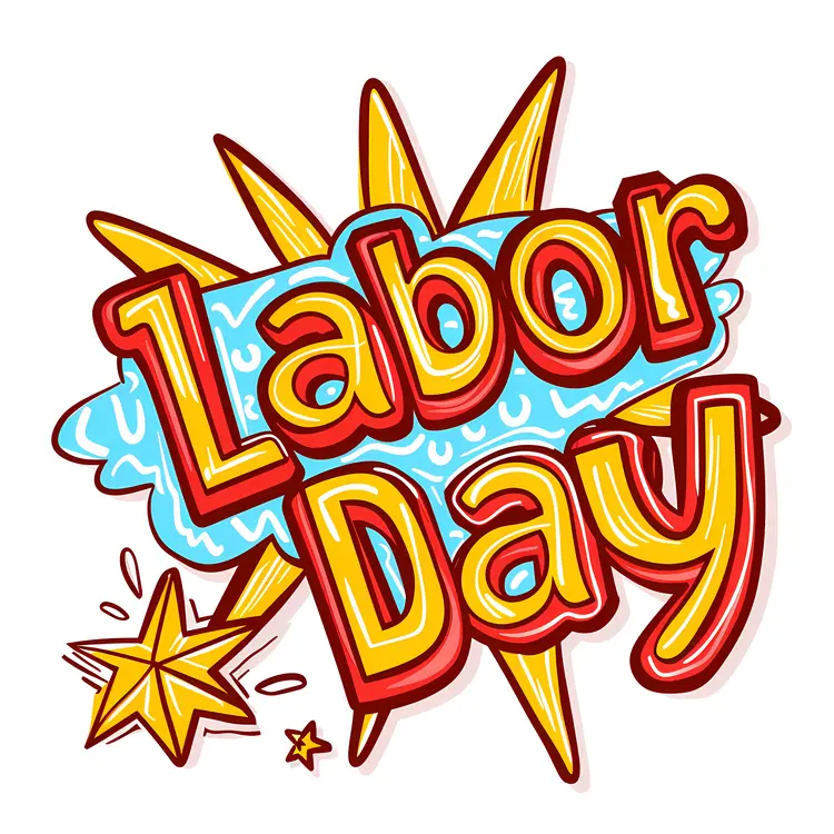 Labor Day Sign with Stars and Burst