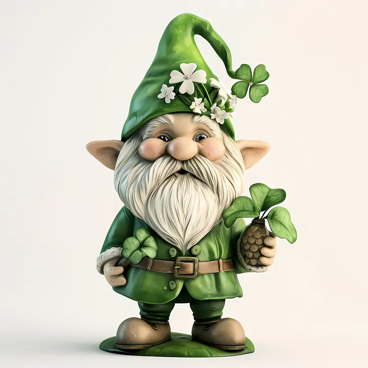 Green Gnome Holding Shamrock