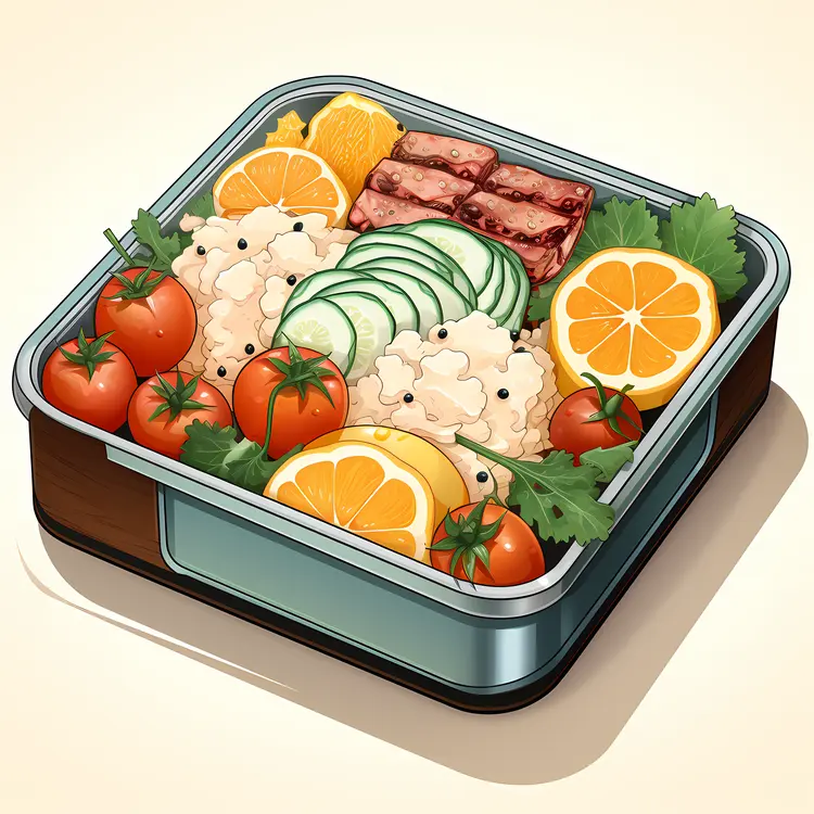 Bento Box with Oranges and Tomatoes