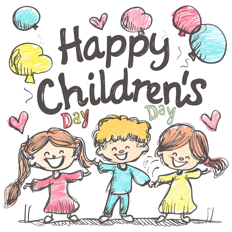 Happy Children's Day with Kids and Balloons