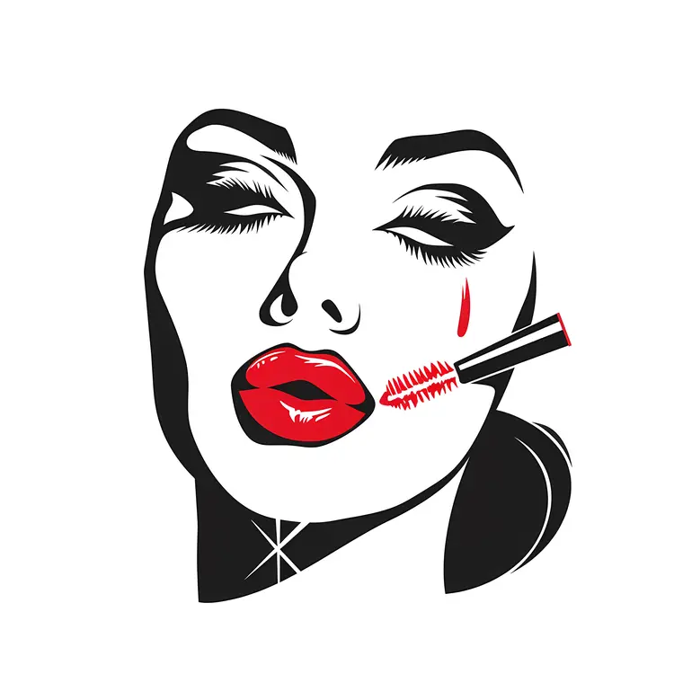 Artistic Woman's Face with Red Lips and Makeup