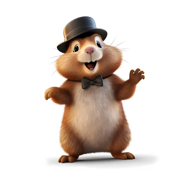 Cute Hamster in Top Hat and Bow Tie