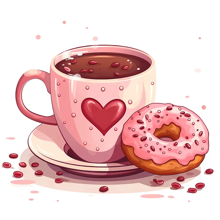 Pink Cup with Heart and Donut