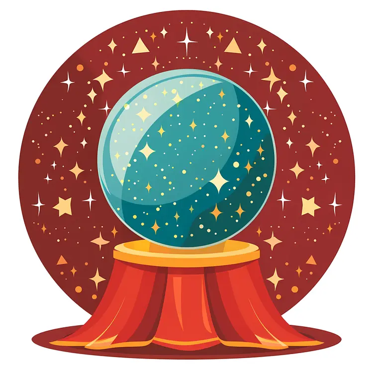 Crystal Ball with Red Cloth and Sparkling Stars