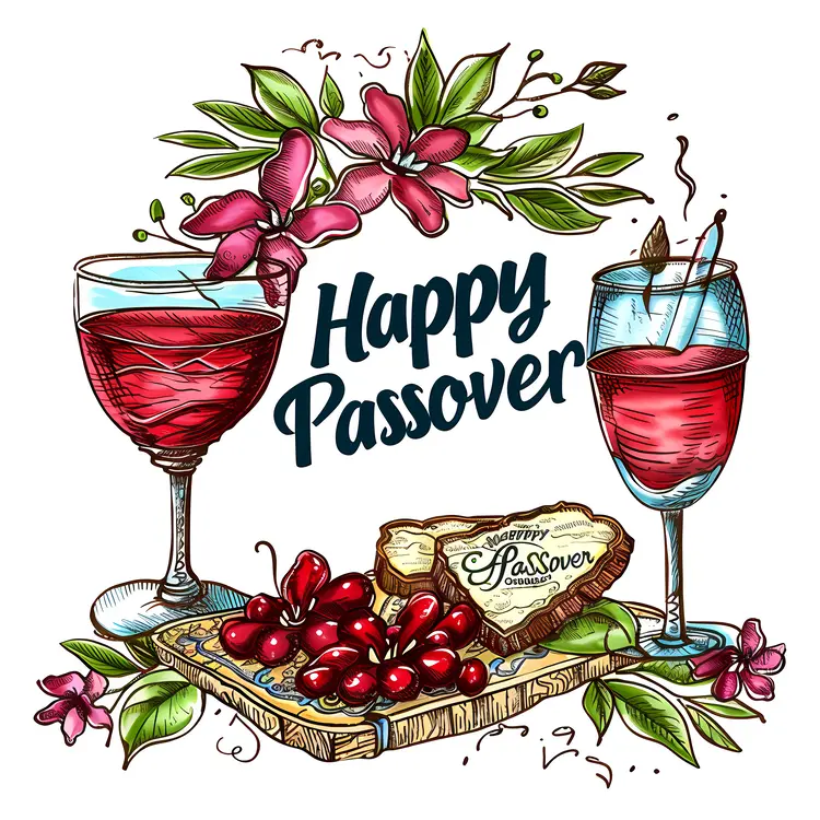 Happy Passover with Wine and Flowers