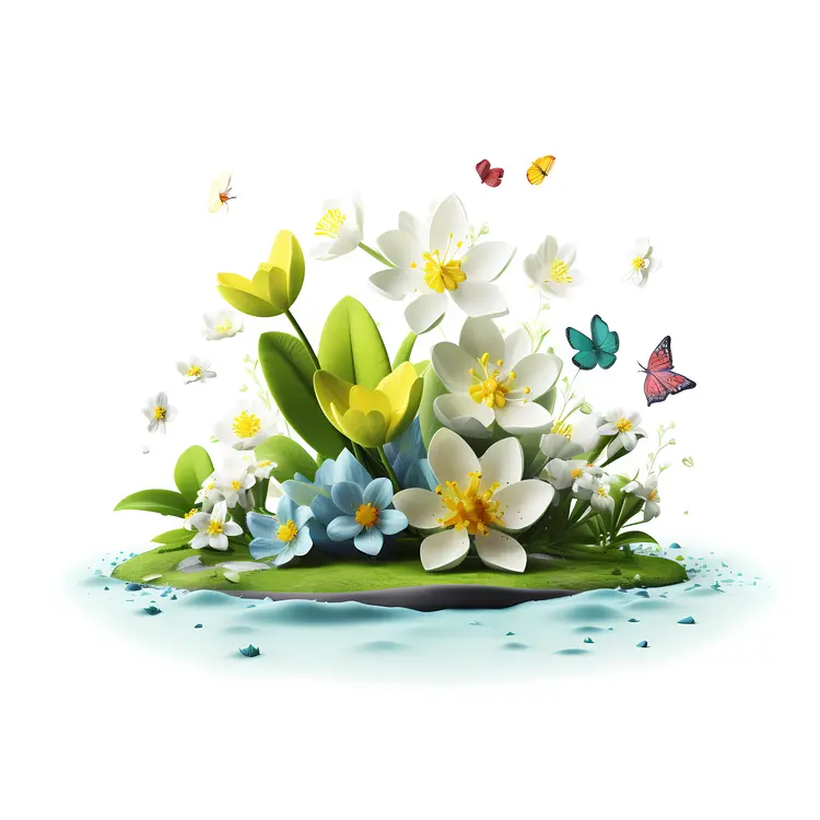 Spring Flowers with Butterflies